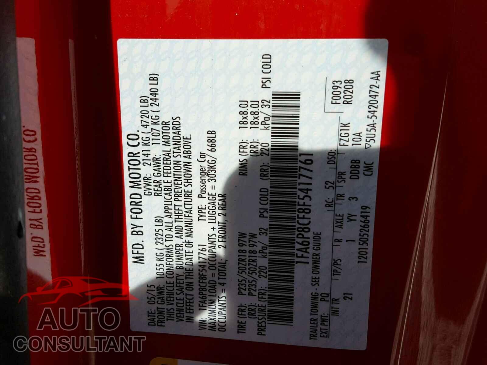 FORD MUSTANG 2015 - 1FA6P8CF8F5417761