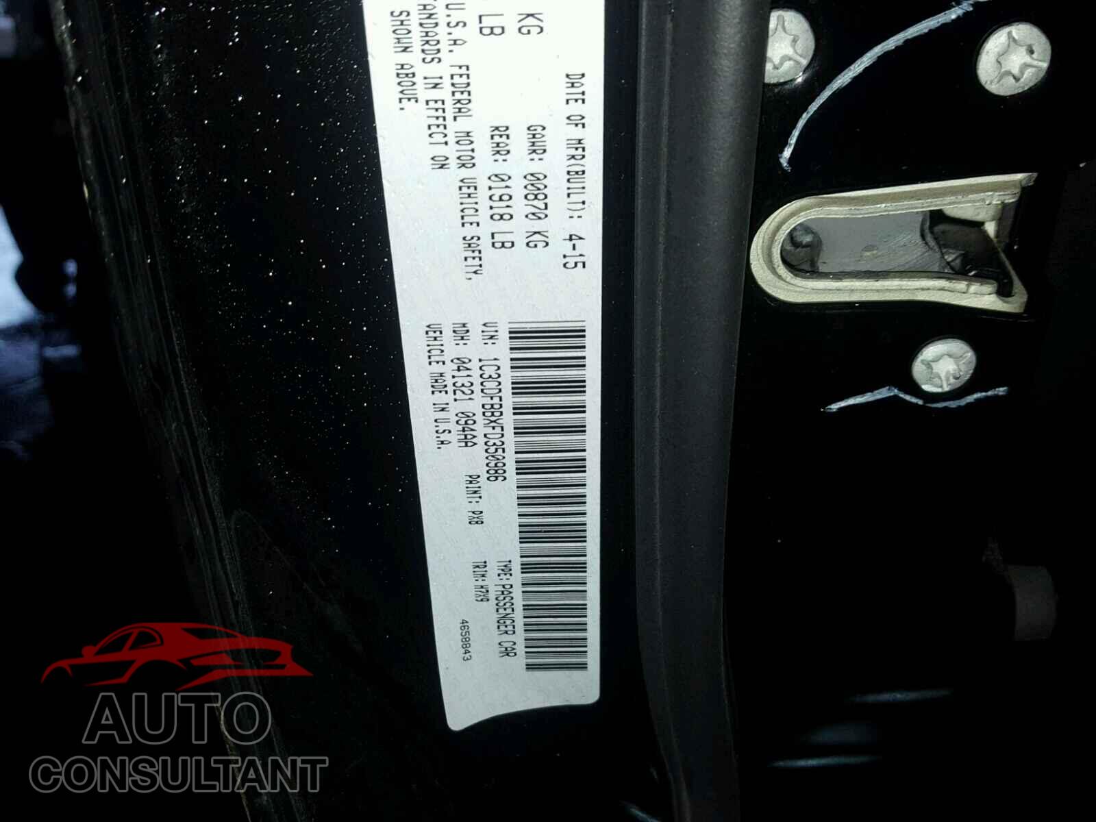 DODGE DART 2015 - 1C3CDFBBXFD350986