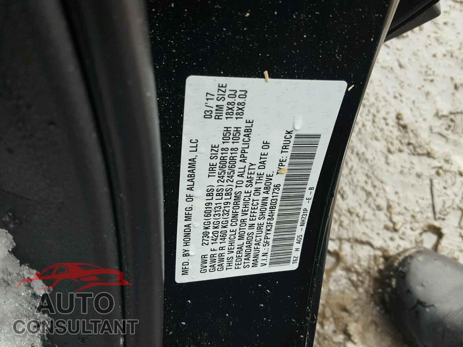 HONDA RIDGELINE 2017 - 5FPYK3F84HB031736