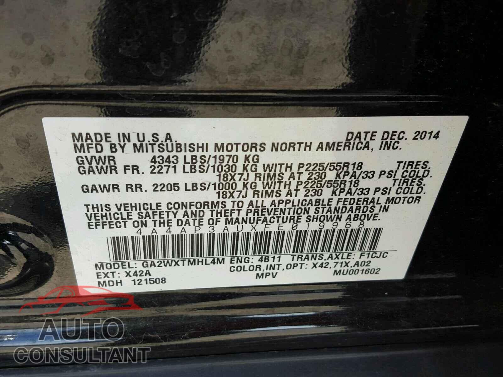 MITSUBISHI OUTLANDER 2015 - 4A4AP3AUXFE019968