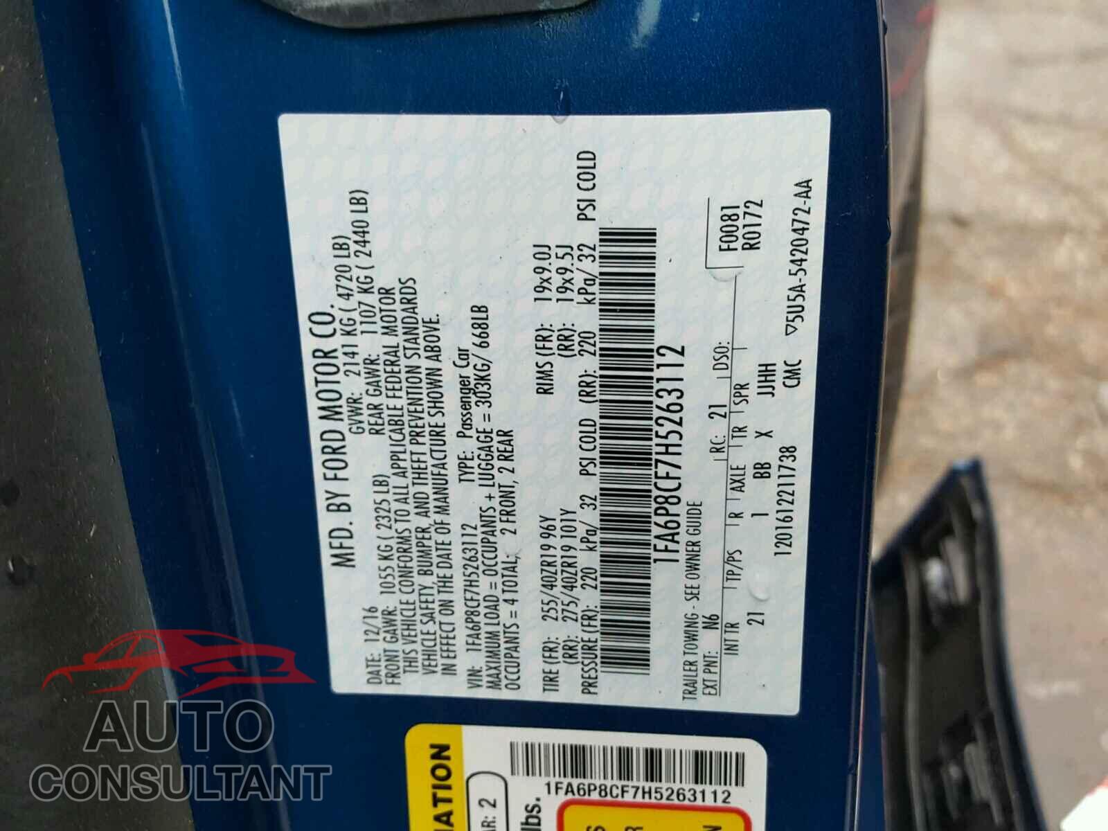 FORD MUSTANG 2017 - 1FA6P8CF7H5263112