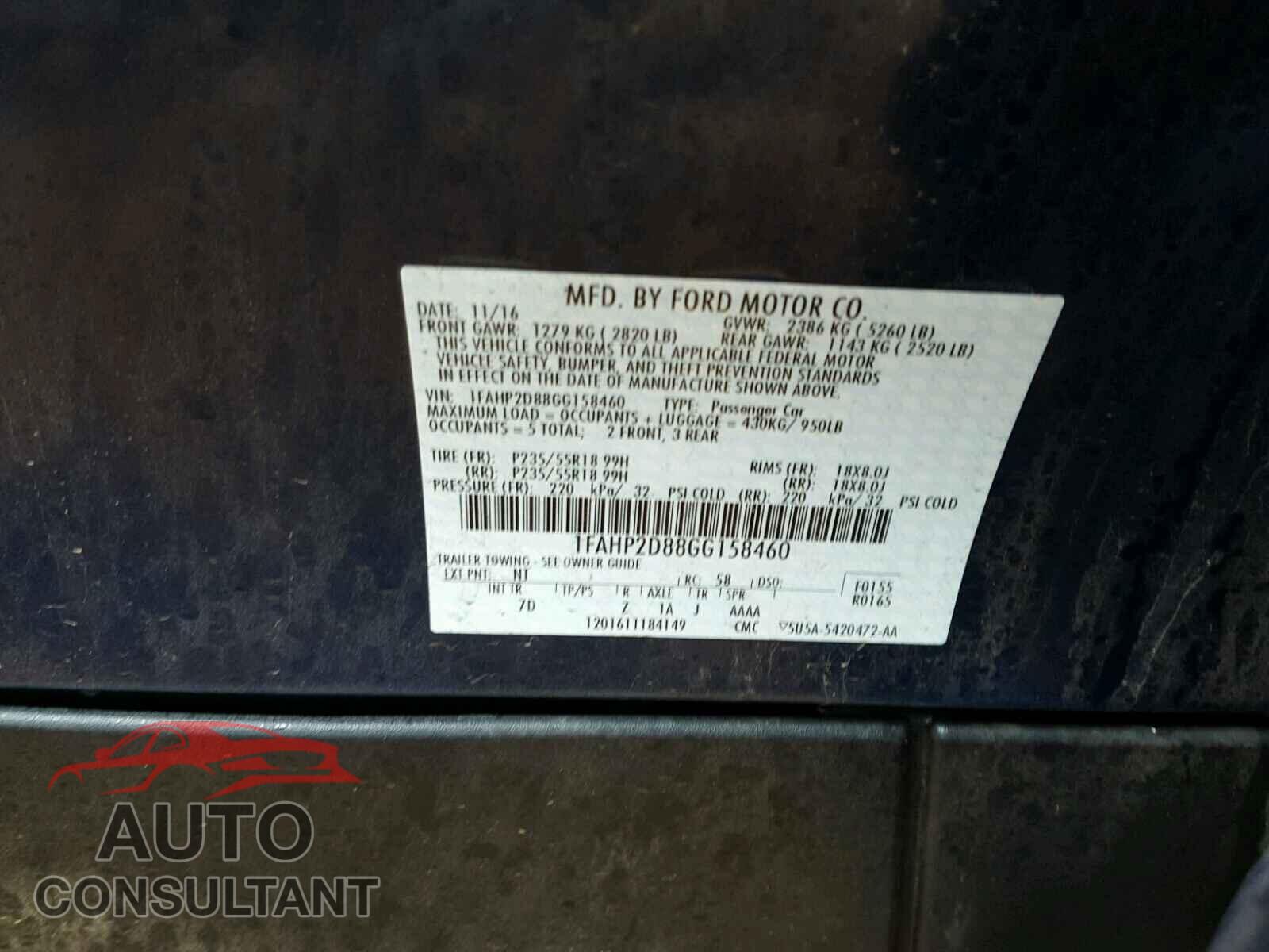 FORD TAURUS 2016 - 1FAHP2D88GG158460