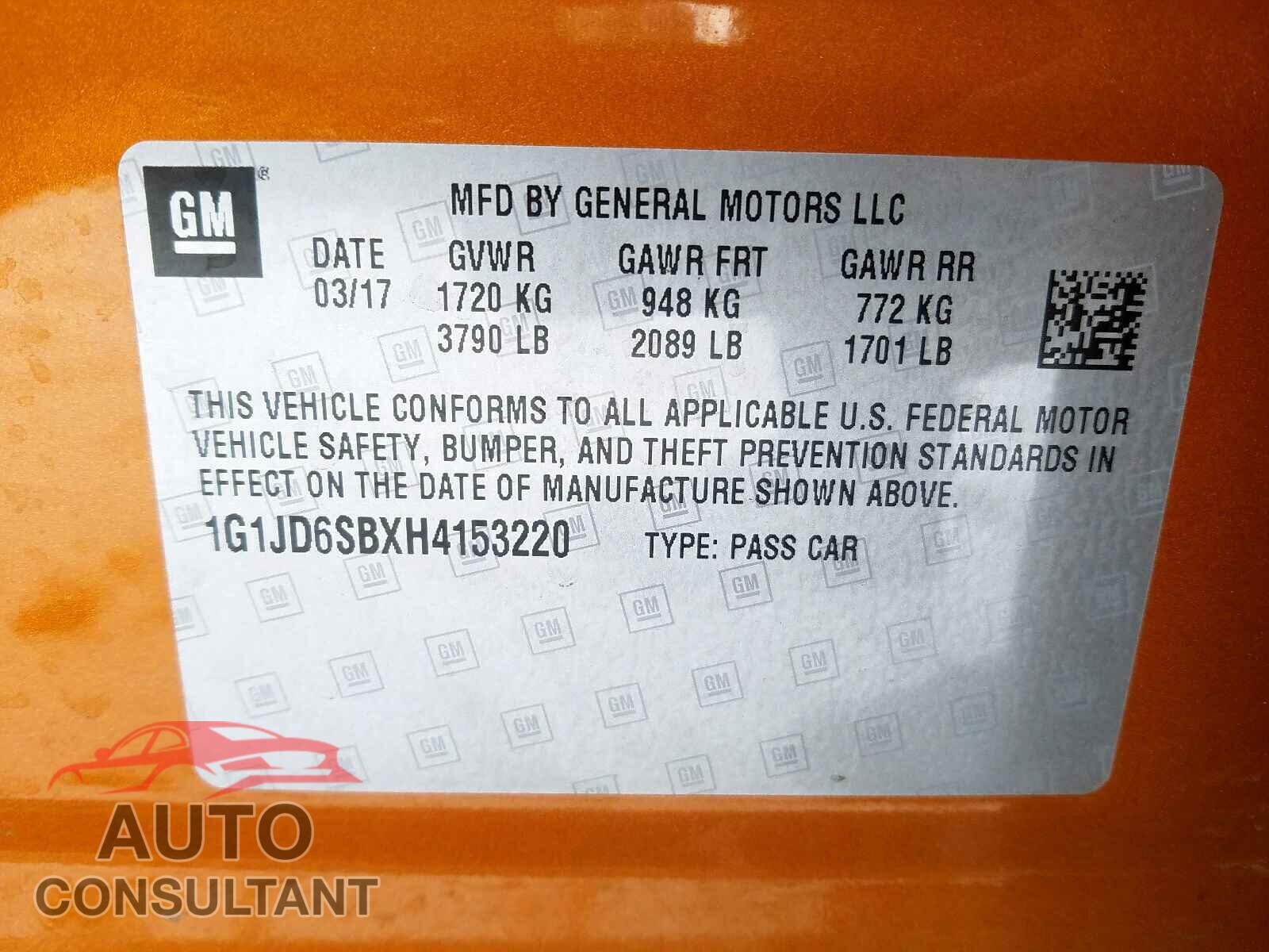 CHEVROLET SONIC 2017 - 1N4BL4EV7LC219414