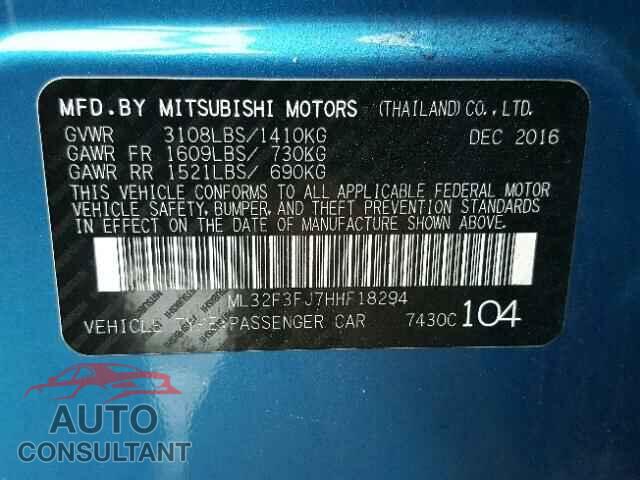 MITSUBISHI MIRAGE 2017 - ML32F3FJ7HHF18294