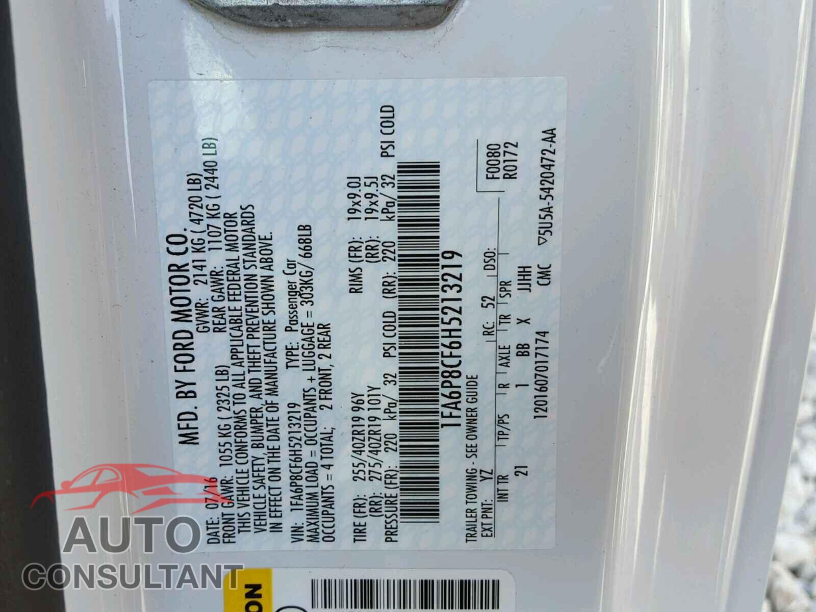 FORD MUSTANG 2017 - 1FA6P8CF6H5213219