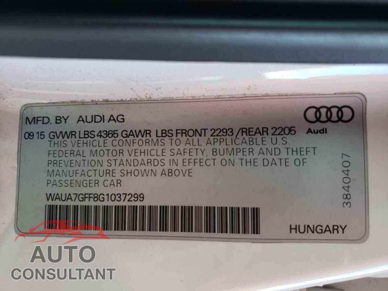 AUDI A3 2016 - WAUA7GFF8G1037299