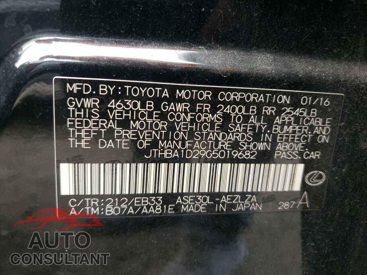 LEXUS IS 2016 - JTHBA1D29G5019682