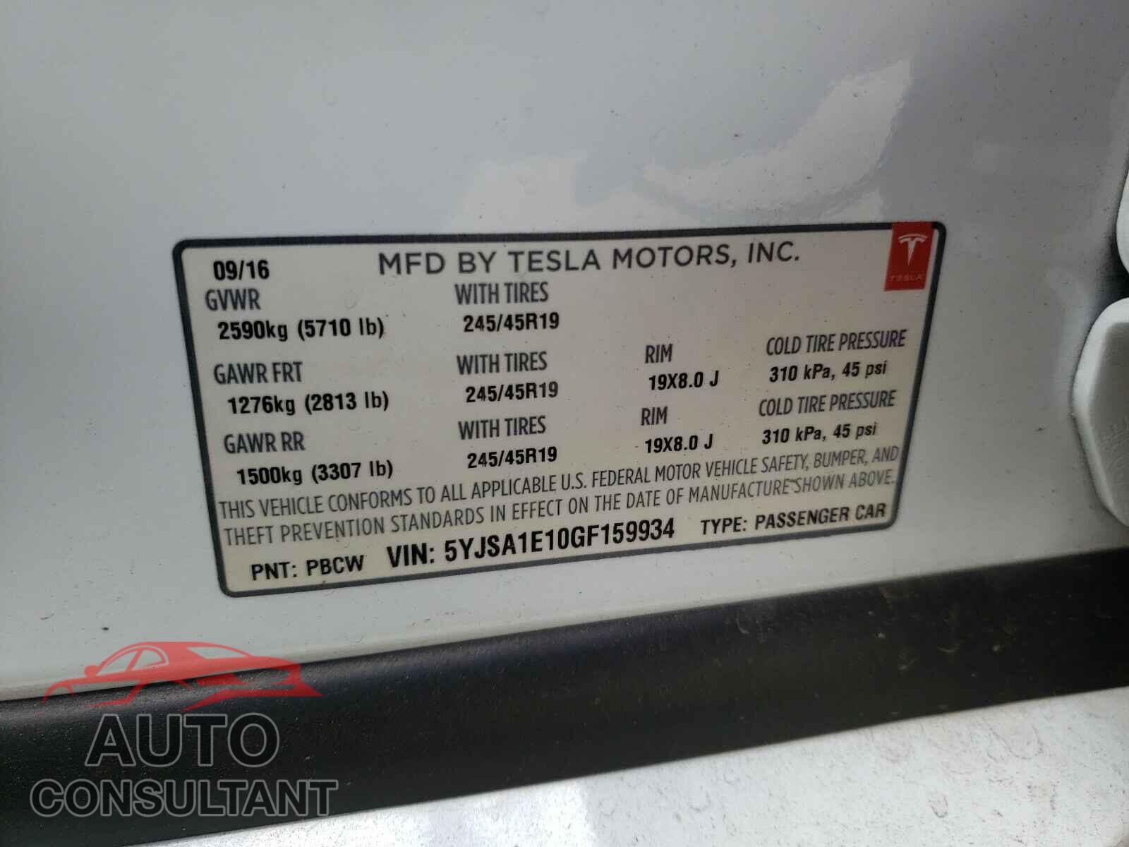 TESLA MODEL S 2016 - 5YJSA1E10GF159934