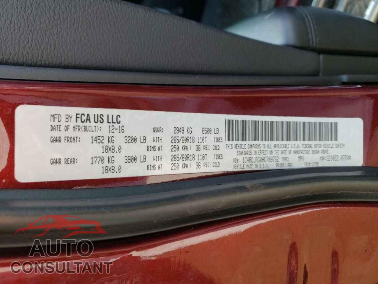 DODGE DURANGO 2017 - 1C4RDJAG0HC709762