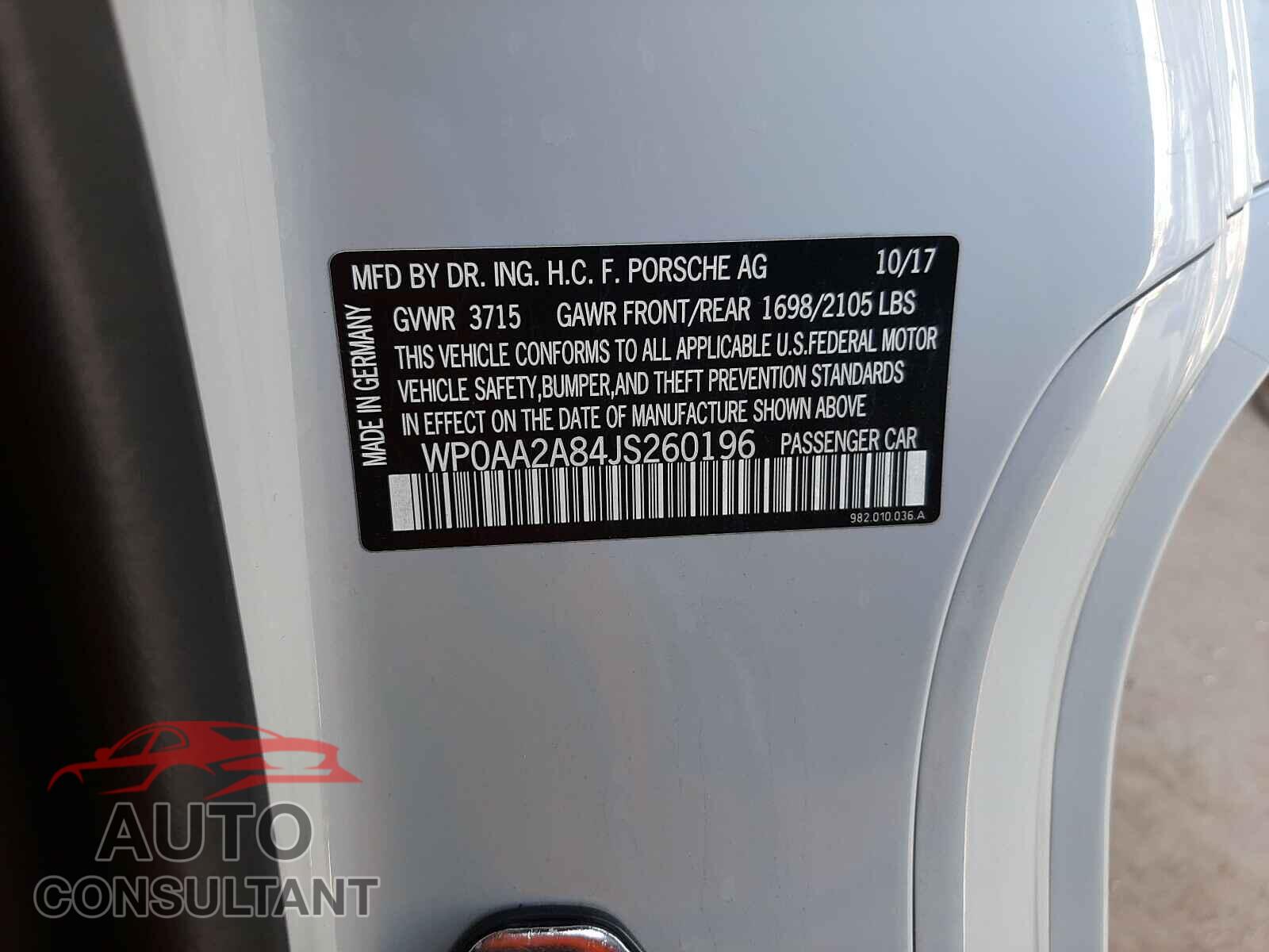 PORSCHE CAYMAN 2018 - WP0AA2A84JS260196
