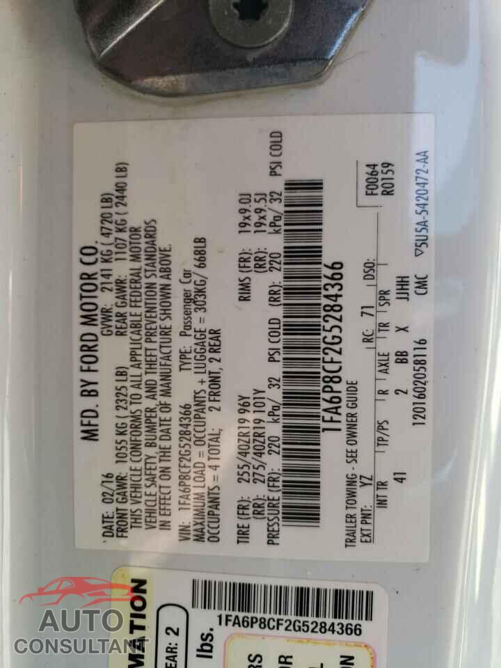 FORD MUSTANG 2016 - 1FA6P8CF2G5284366