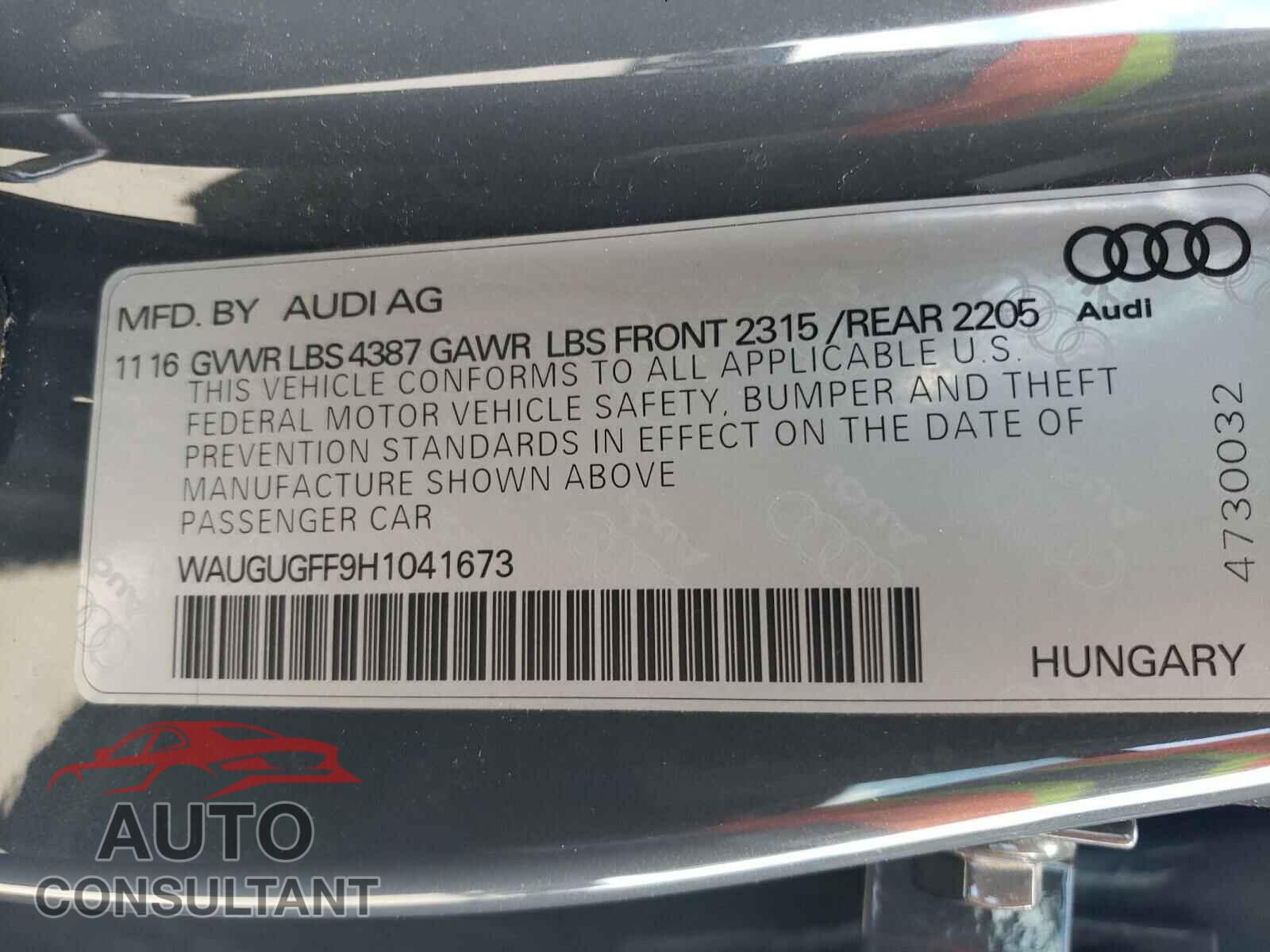 AUDI A3 2017 - WAUGUGFF9H1041673