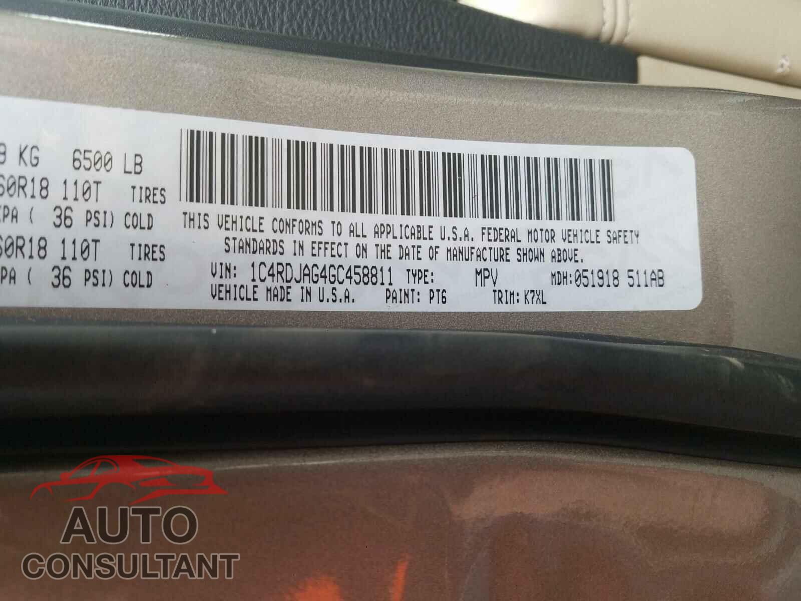 DODGE DURANGO 2016 - 1C4RDJAG4GC458811