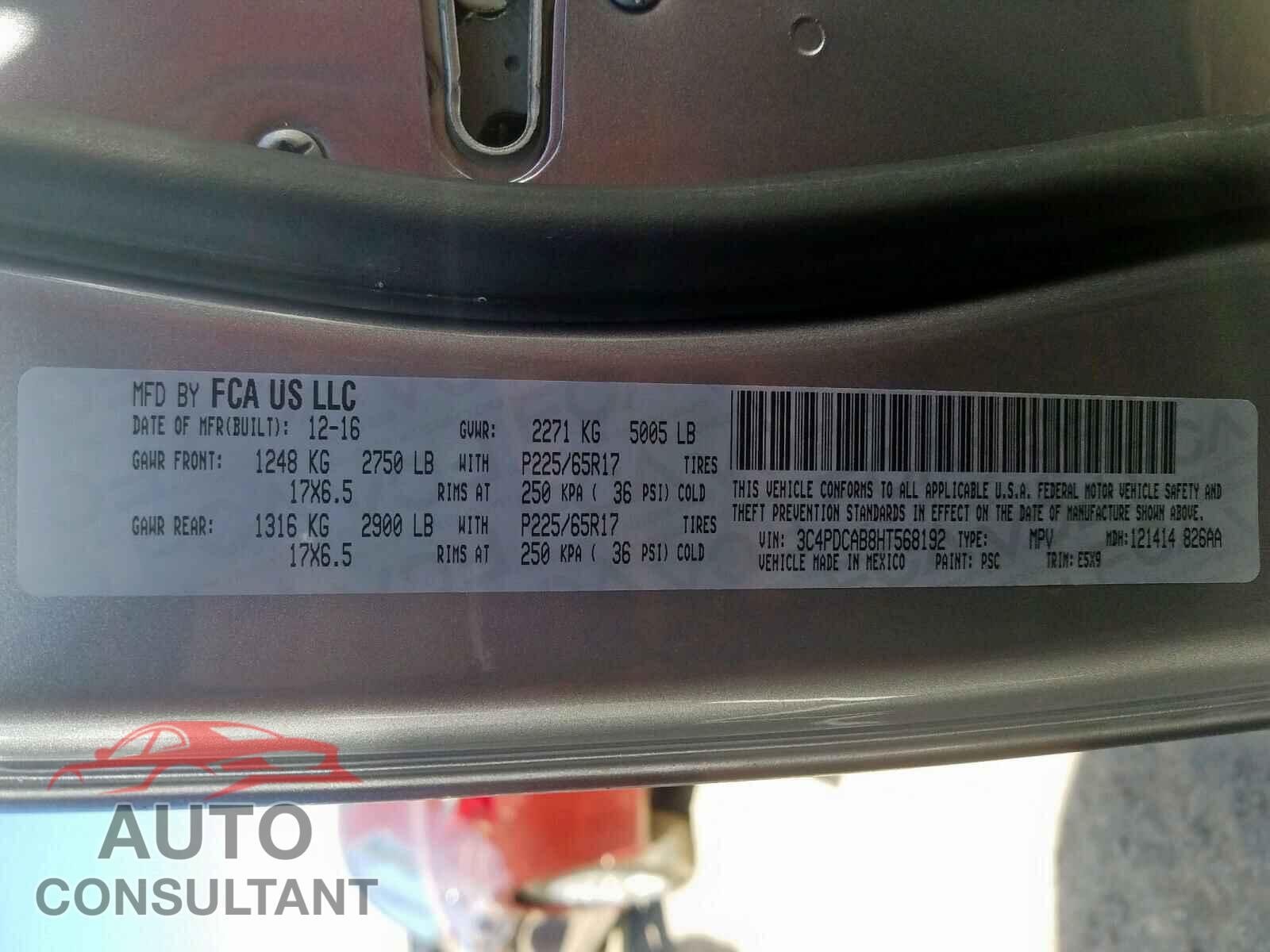 DODGE JOURNEY 2017 - 3C4PDCAB8HT568192