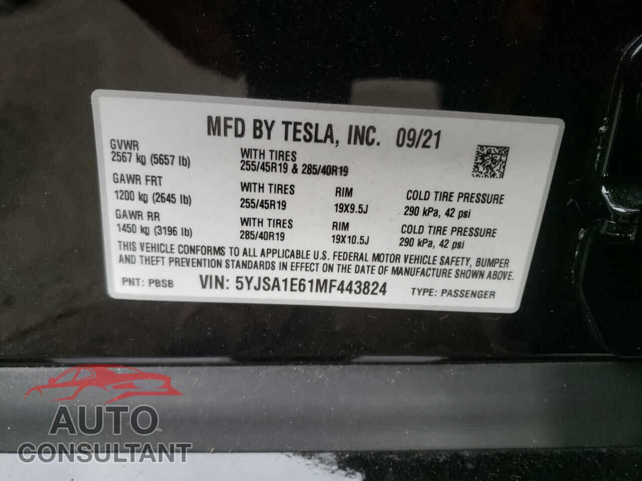 TESLA MODEL S 2021 - 5YJSA1E61MF443824