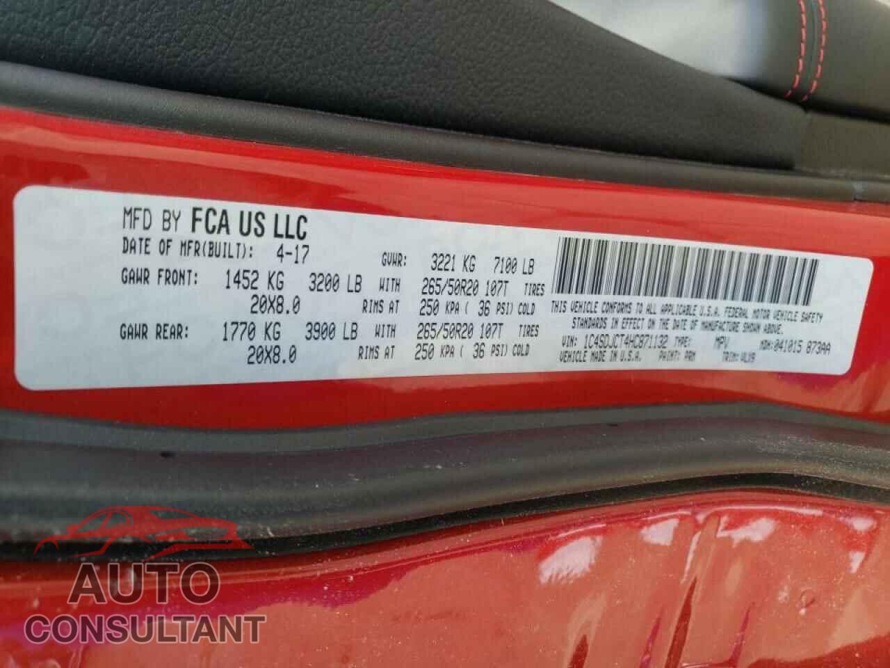 DODGE DURANGO 2017 - 1C4SDJCT4HC871132