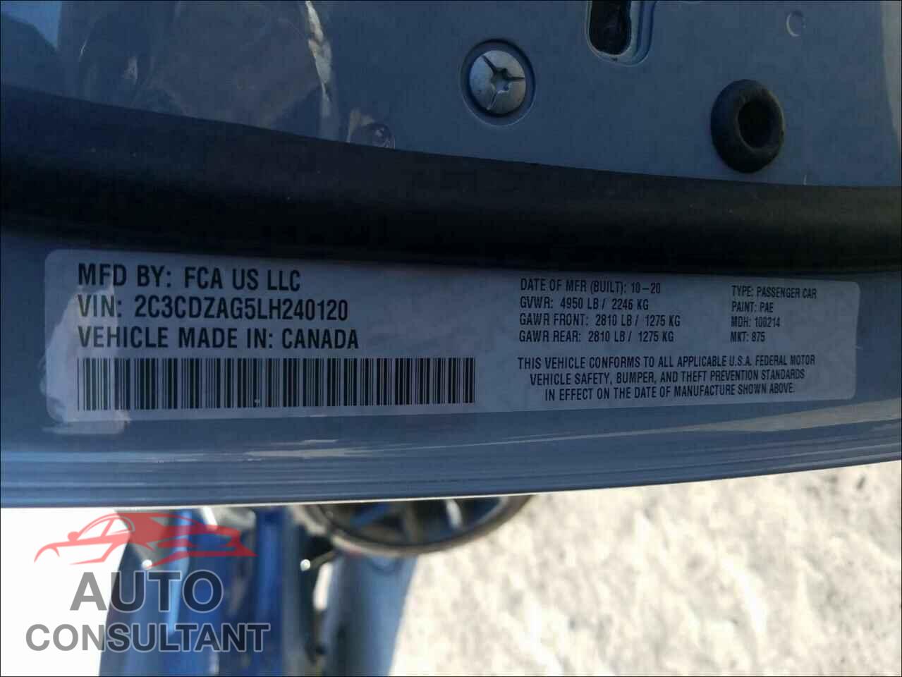 DODGE CHALLENGER 2020 - 2C3CDZAG5LH240120