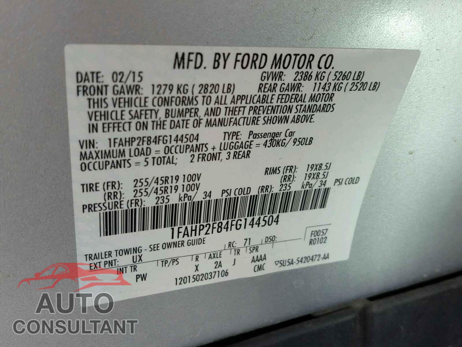 FORD TAURUS 2015 - 1FAHP2F84FG144504