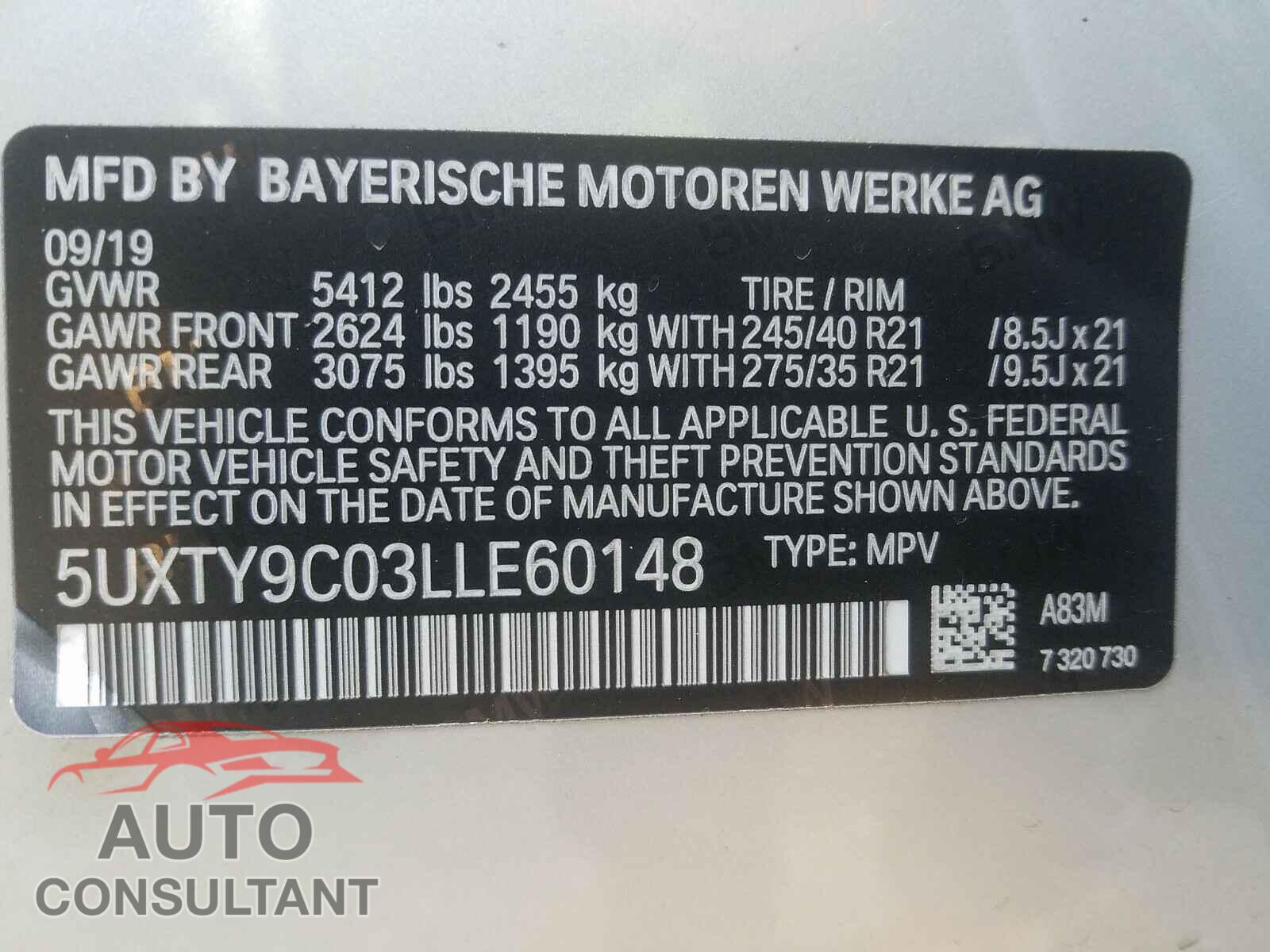 BMW X3 2020 - 5UXTY9C03LLE60148