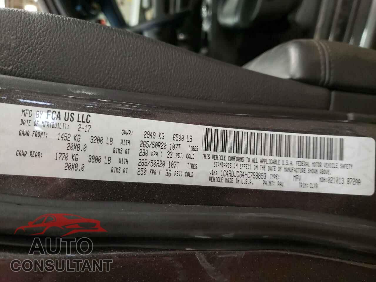 DODGE DURANGO 2017 - 1C4RDJDG4HC798893
