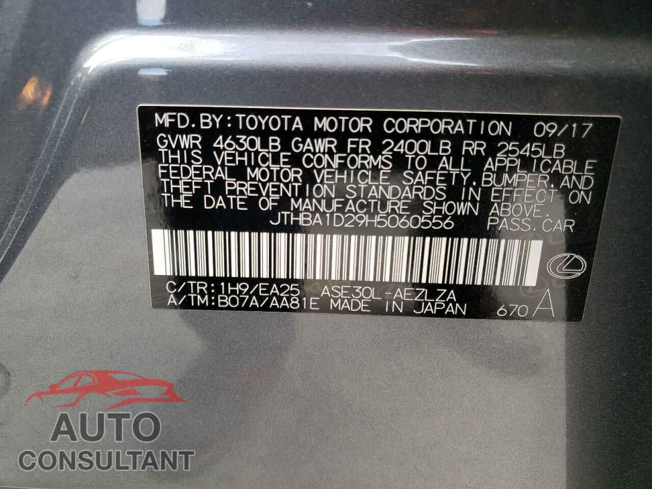 LEXUS IS 2017 - JTHBA1D29H5060556