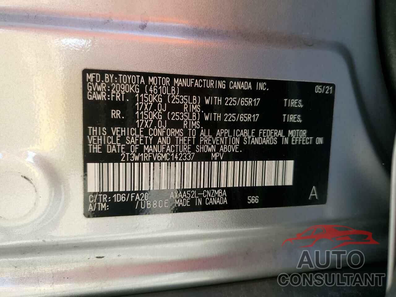 TOYOTA RAV4 2021 - 2T3W1RFV6MC142337