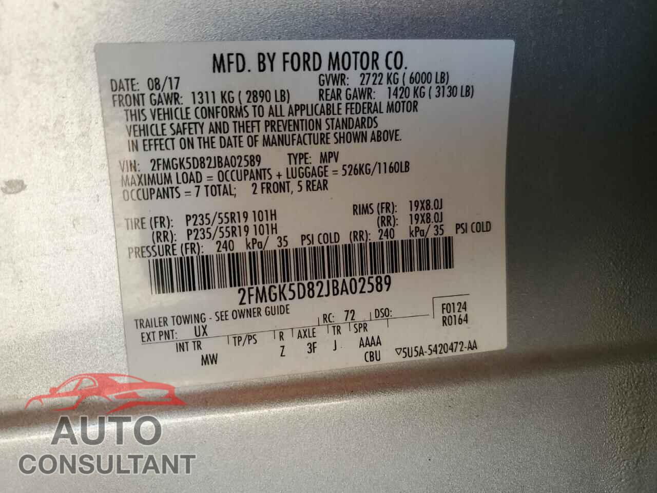 FORD FLEX 2018 - 2FMGK5D82JBA02589