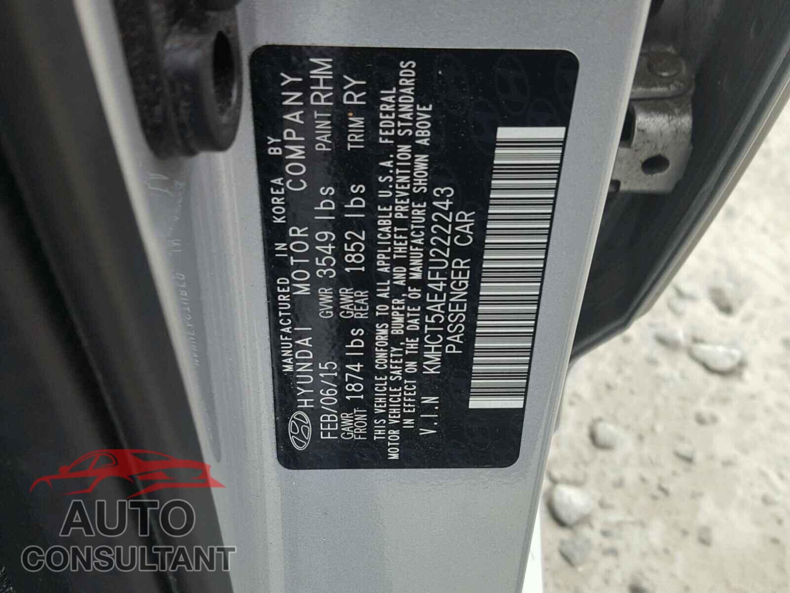 HYUNDAI ACCENT 2015 - KMHCT5AE4FU222243