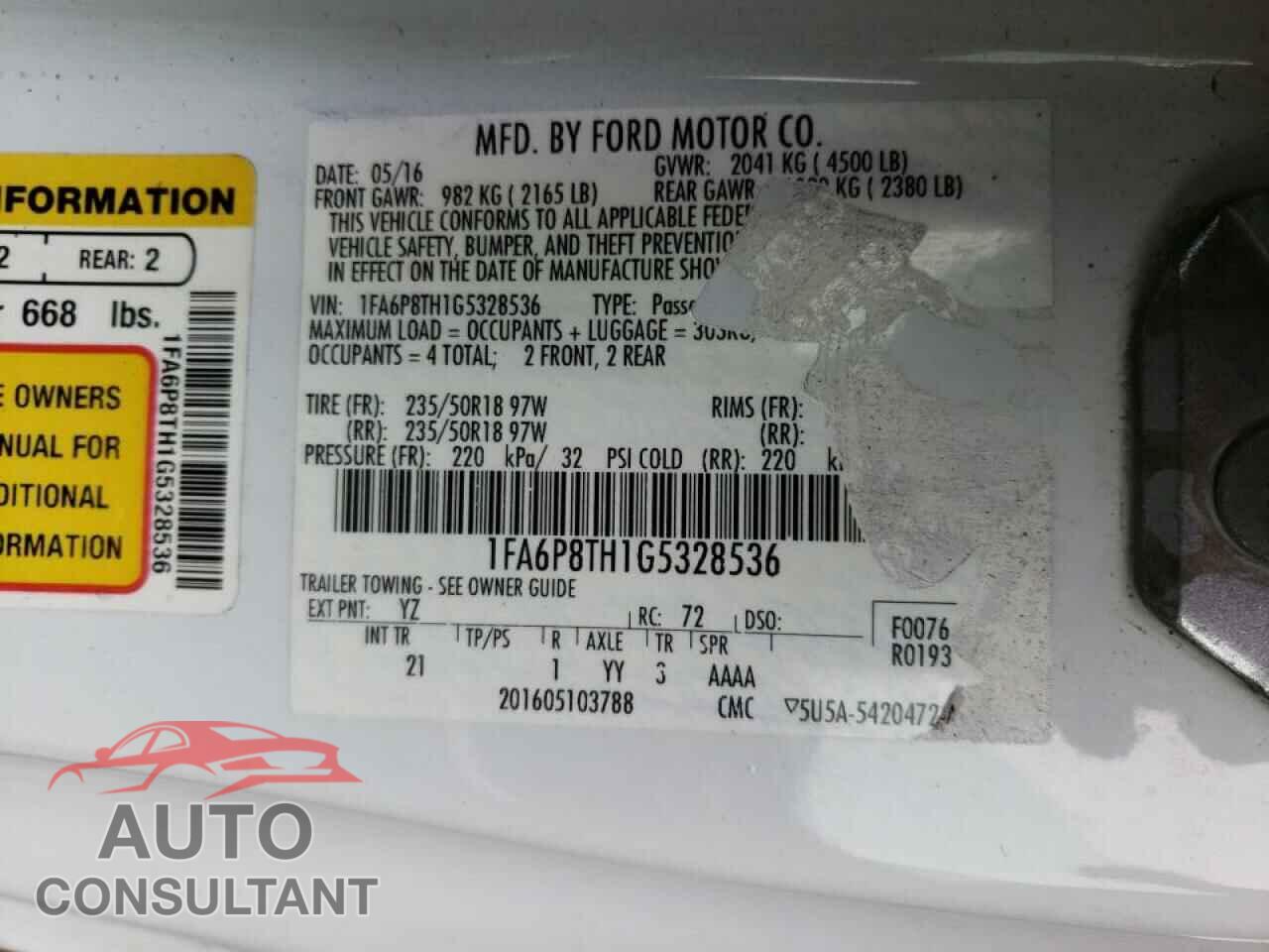 FORD MUSTANG 2016 - 1FA6P8TH1G5328536