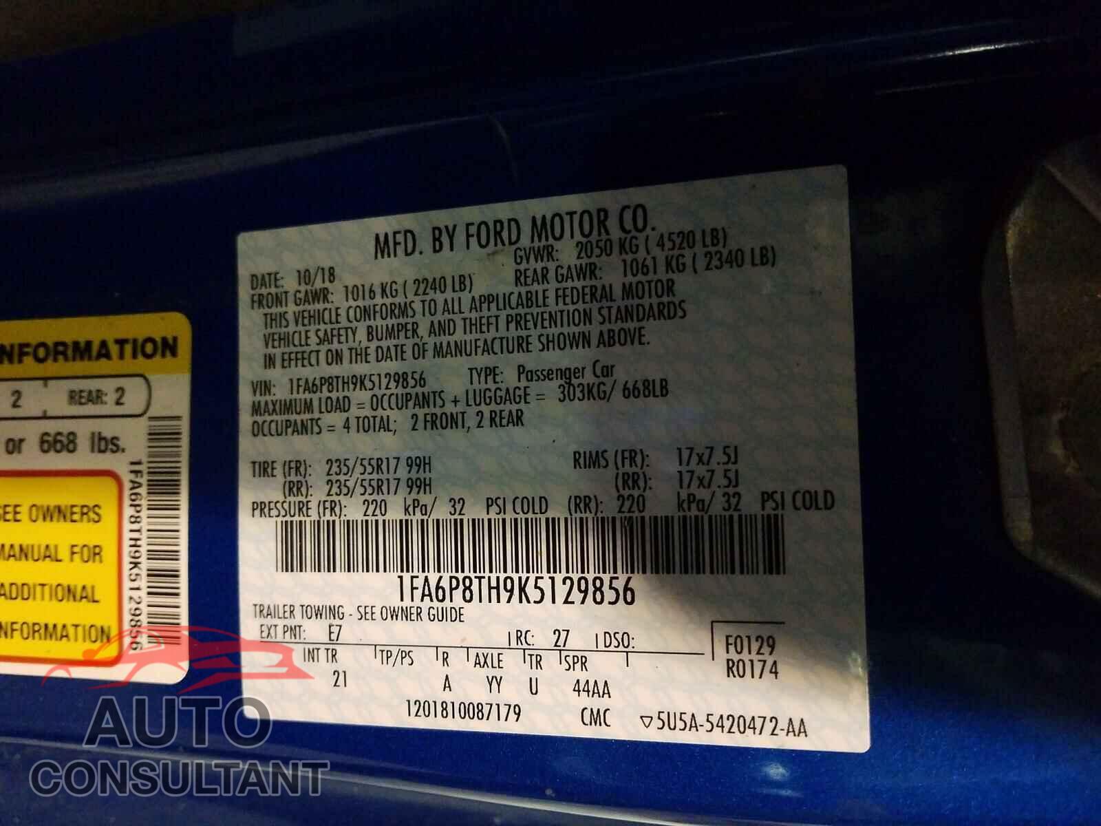 FORD MUSTANG 2019 - 1FA6P8TH9K5129856