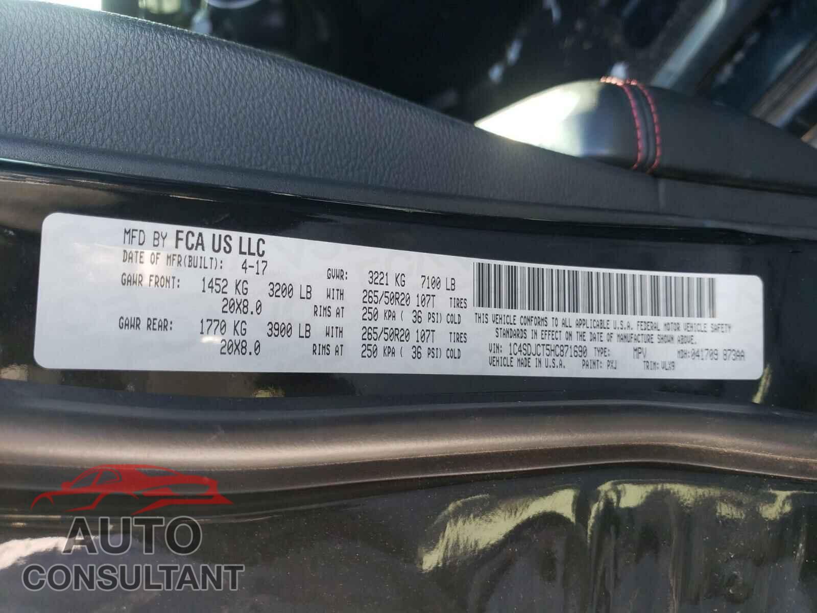 DODGE DURANGO 2017 - 1C4SDJCT5HC871690