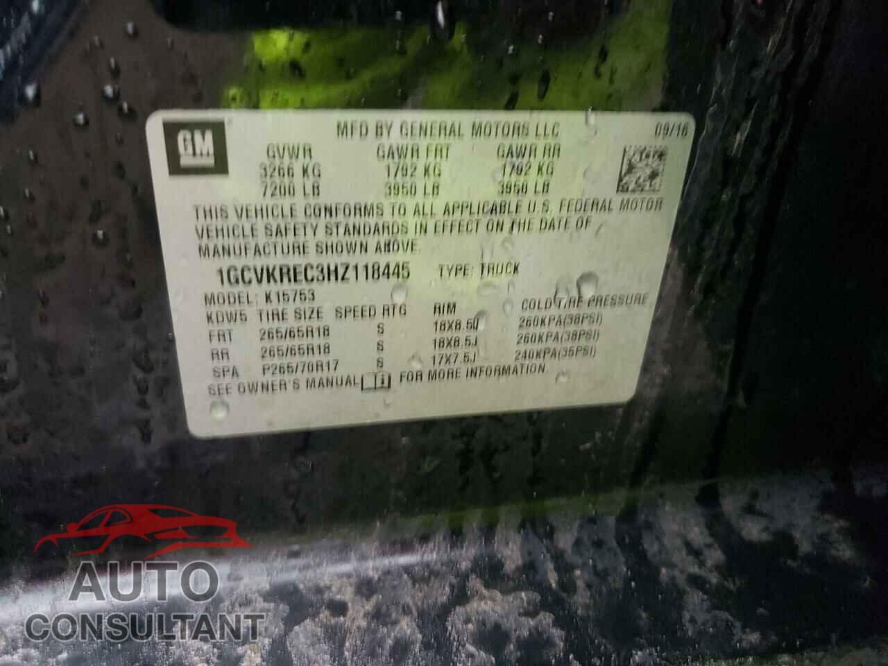 CHEVROLET SILVERADO 2017 - 1GCVKREC3HZ118445
