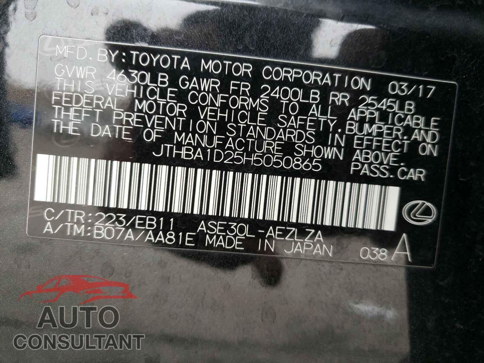 LEXUS IS 2017 - JTHBA1D25H5050865