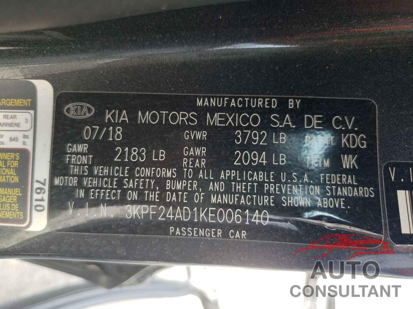 KIA FORTE 2019 - 3KPF24AD1KE006140