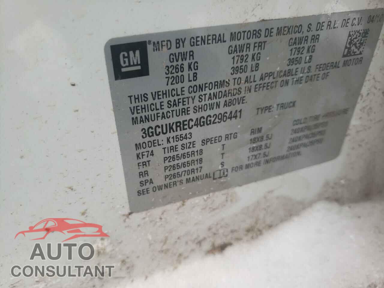 CHEVROLET SILVERADO 2016 - 3GCUKREC4GG296441