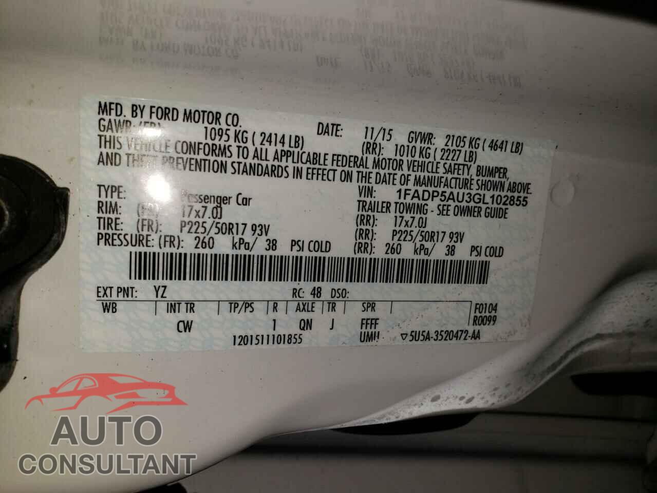 FORD CMAX 2016 - 1FADP5AU3GL102855