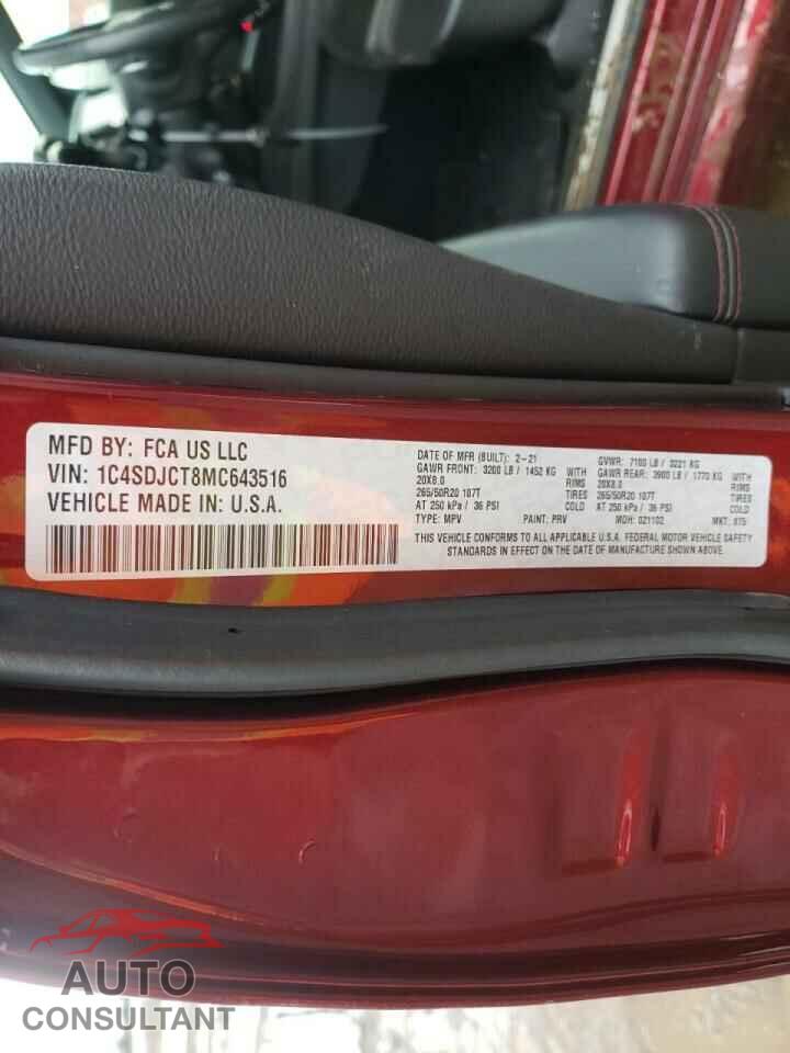 DODGE DURANGO 2021 - 1C4SDJCT8MC643516