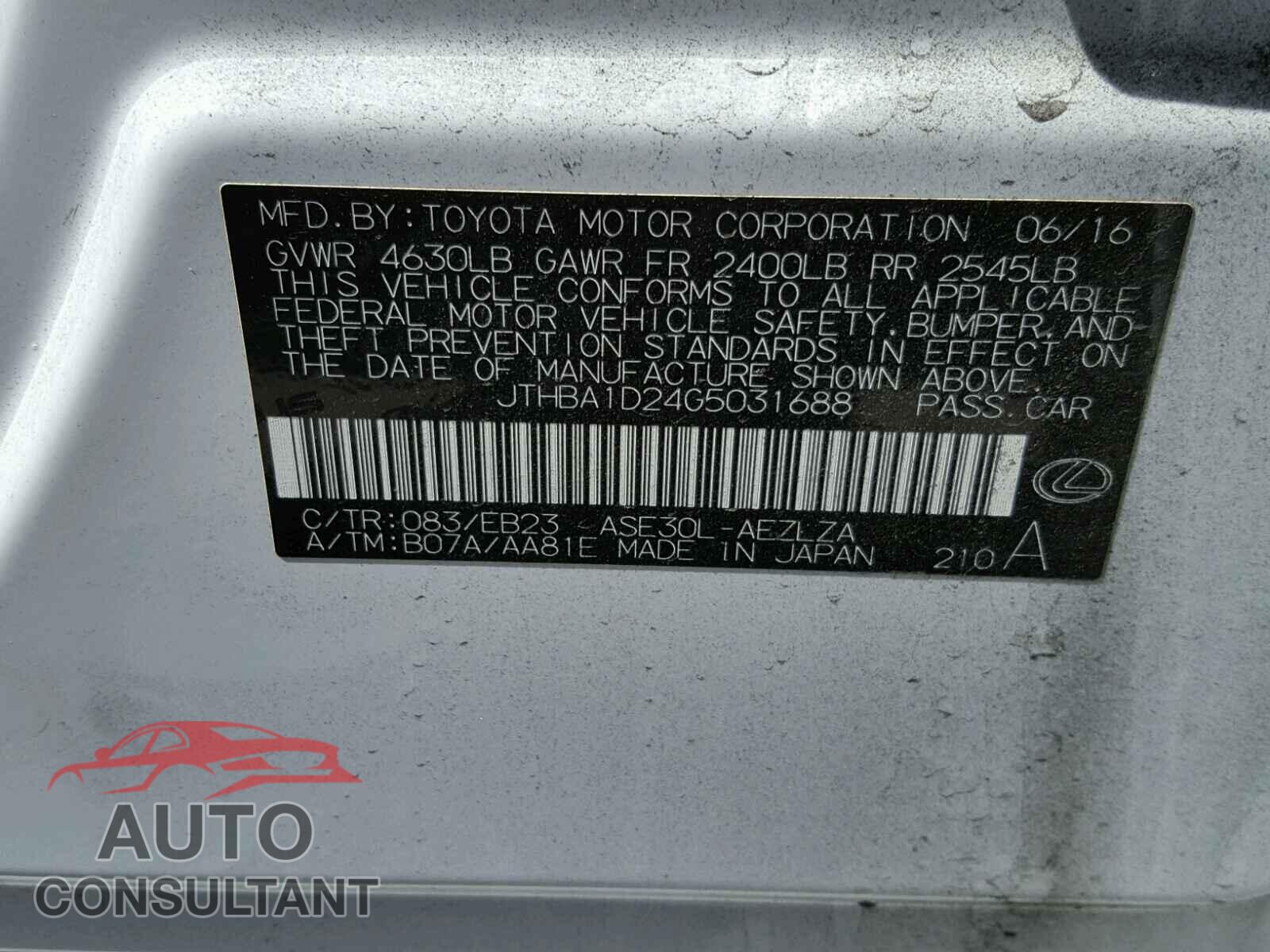 LEXUS IS 2016 - JTHBA1D24G5031688