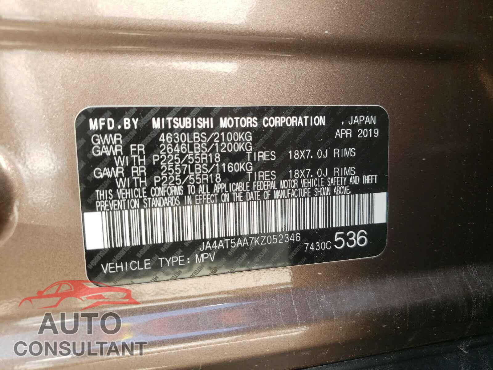 MITSUBISHI ECLIPSE 2019 - JA4AT5AA7KZ052346