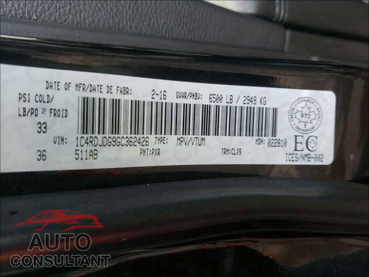 DODGE DURANGO 2016 - 1C4RDJDG9GC362426