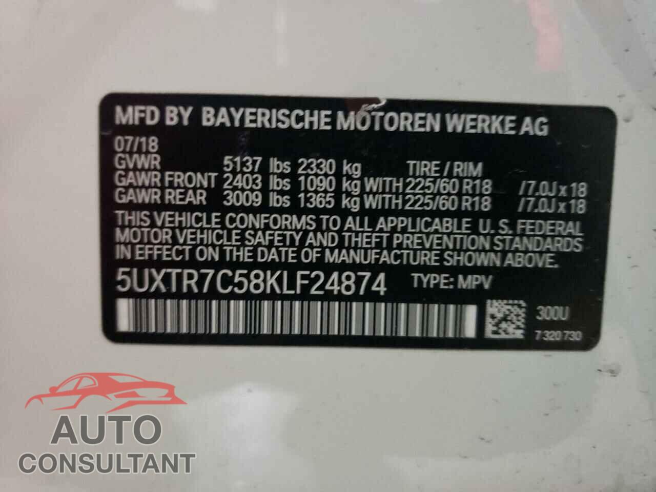 BMW X3 2019 - 1VWMA7A38MC015251