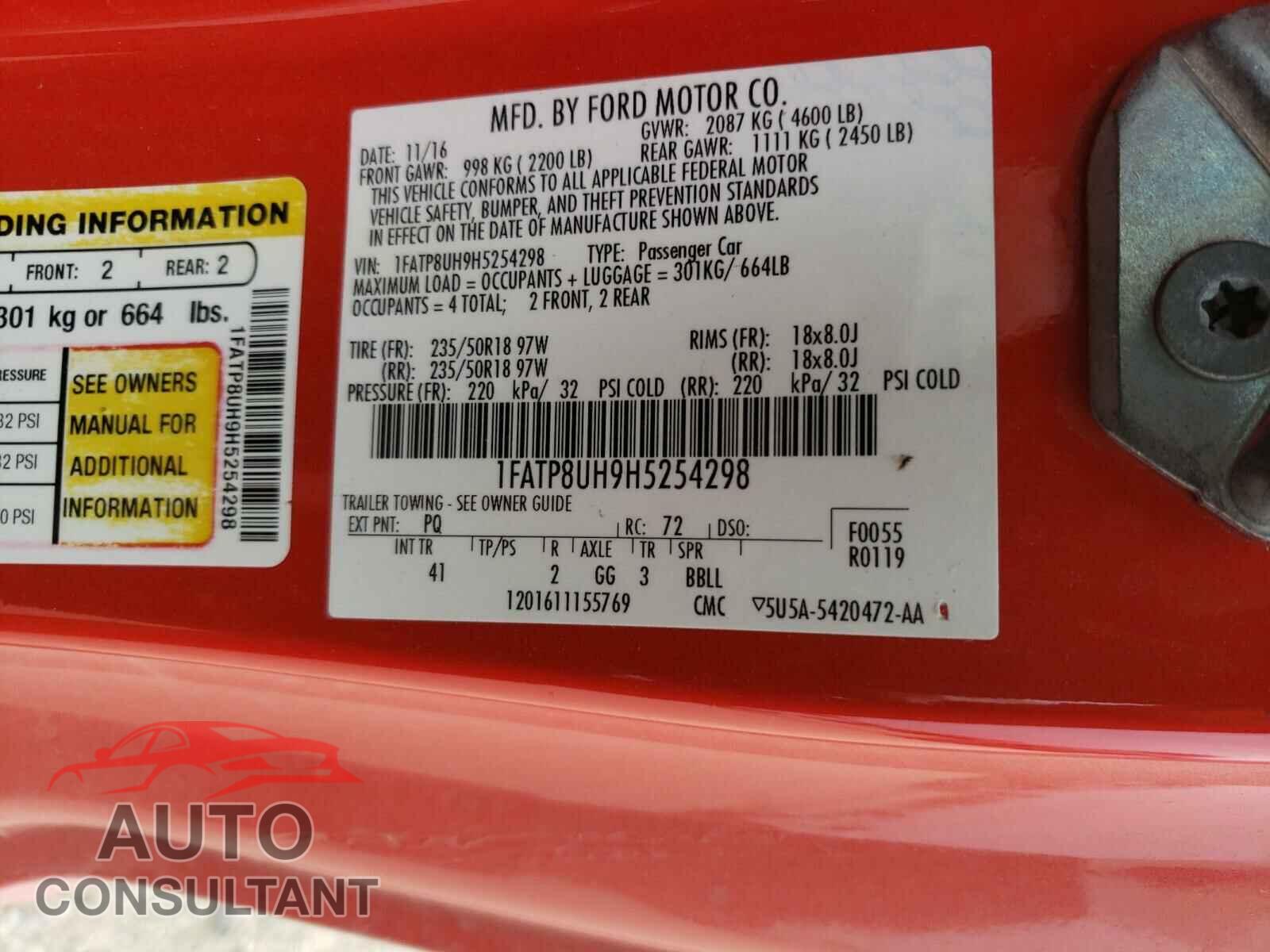 FORD MUSTANG 2017 - 1FATP8UH9H5254298