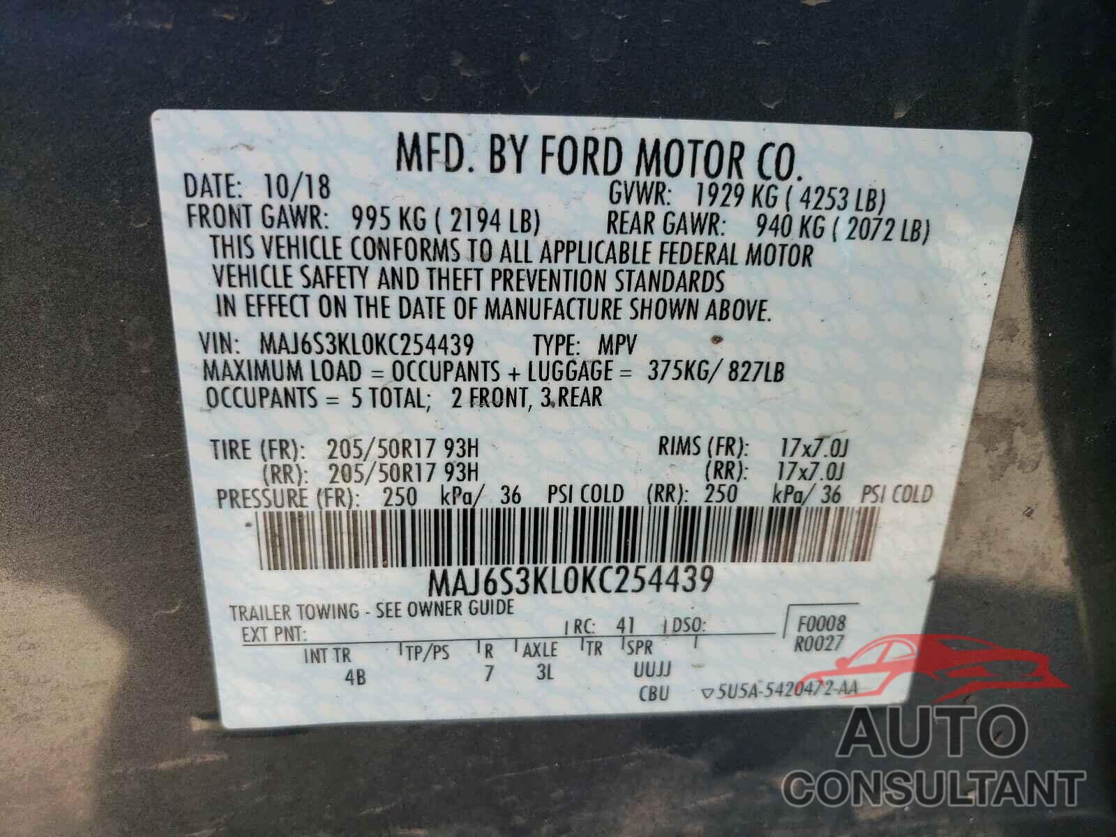 FORD ALL OTHER 2019 - MAJ6S3KL0KC254439