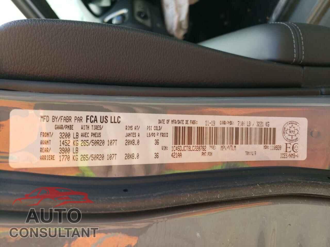 DODGE DURANGO 2020 - 1C4SDJCT9LC220782