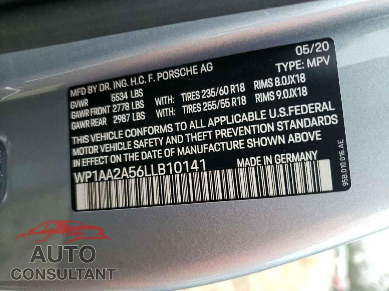 PORSCHE MACAN 2020 - WP1AA2A56LLB10141