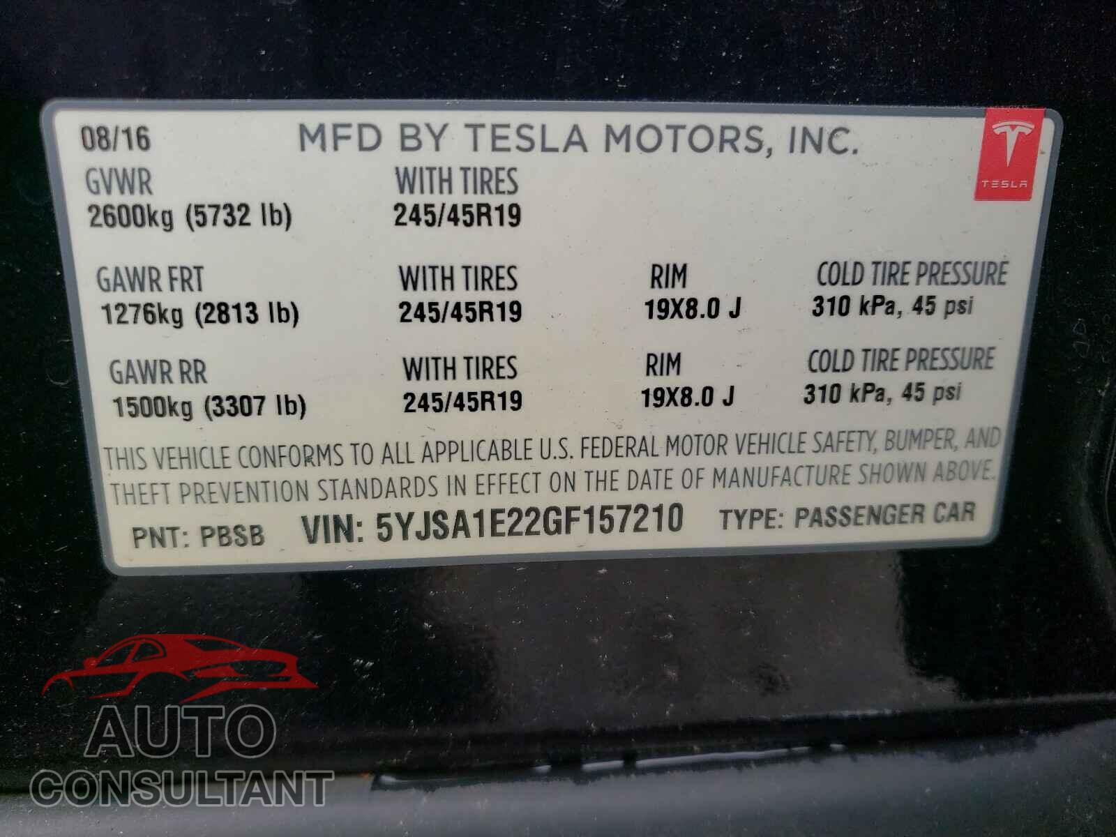 TESLA MODEL S 2016 - 5YJSA1E22GF157210