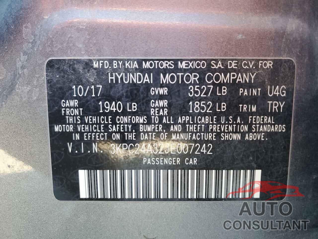 HYUNDAI ACCENT 2018 - 3KPC24A32JE007242