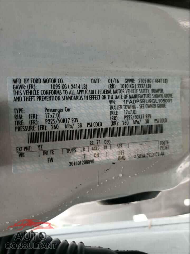 FORD CMAX 2016 - 1FADP5BU9GL105001