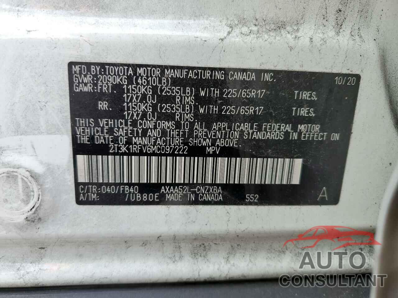 TOYOTA RAV4 2021 - 2T3K1RFV6MC097222