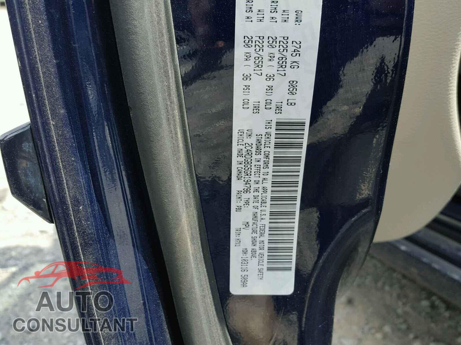 DODGE CARAVAN 2016 - 2C4RDGBG5GR194796